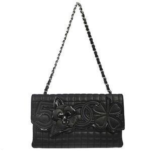 Chanel Camellia No.5 Chain Flap Quilted Lambskin Black Leather Shoulder Bag Bag
